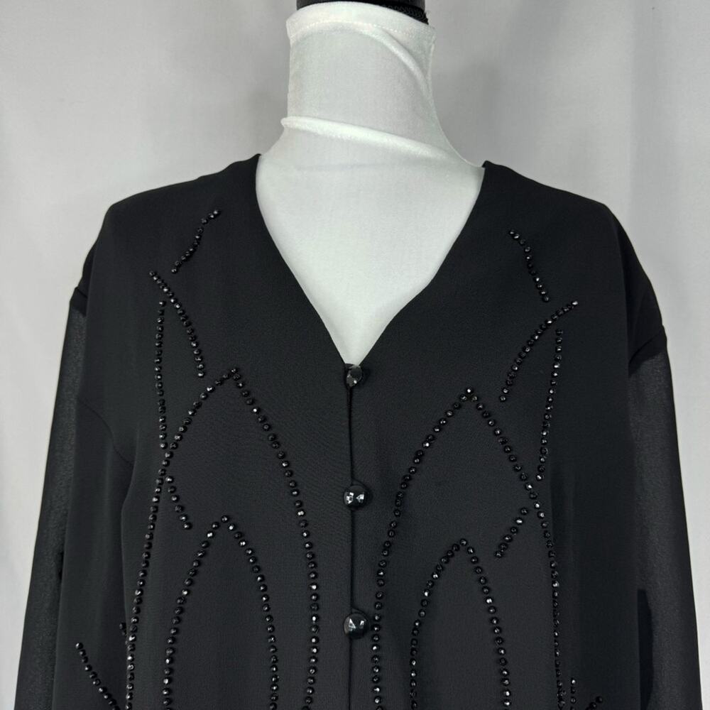 Vintage Dress Barn Womens Black Beaded Top Size 24W Party Chic Cocktail Elegant - Picture 2 of 7